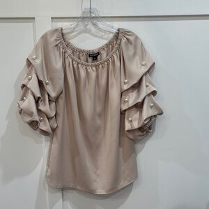 Roz & Ali Pearl-Embellished Blouse - Tan